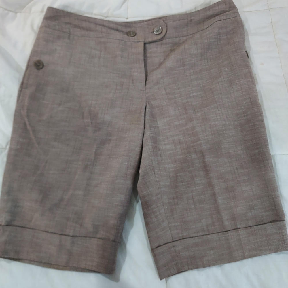 AB Studio Taupe Linen-Blend Bermuda Shorts